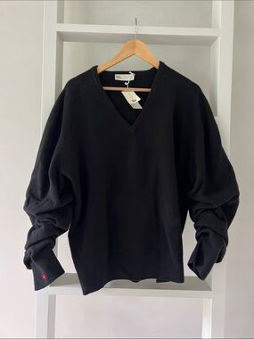 Tory Burch ruched Black V-Neck Sweater